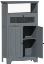 ChooChoo Bathroom Floor Storage Cabinet with Flip Glass Drawer, Bathroom Cabinets Freestanding with 2 Doors Adjustable Shelf & 1 Open Storage for Bathrooms, Living Room, Hallway, Grey
