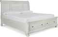 Signature Design by Ashley Robbinsdale Casual California King Sleigh Platform Bed with 2 Drawers, Foundation or Box Spring Not Needed, White