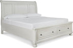 Signature Design by Ashley Robbinsdale Casual California King Sleigh Platform Bed with 2 Drawers, Foundation or Box Spring Not Needed, White
