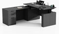 66.93'' Height Adjustable L-Shaped Executive Desk with Drawers and Shelves (Grey)