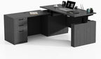 66.93'' Height Adjustable L-Shaped Executive Desk with Drawers and Shelves (Grey)