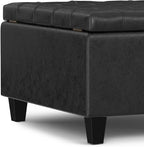 SIMPLIHOME Harrison 30 inch Wide Transitional Square Small Coffee Table Storage Ottoman in Distressed Black Vegan Faux Leather, Assembled, for The Living Room and Bedroom