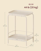 VASAGLE 2-Tier Outdoor Table, Small Side End Table with Tray Storage, Bedside Nightstand for Living Room, Bedroom, Modern Style, Cream White ULET243W01