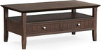 SIMPLIHOME Acadian Coffee Table - 48 inch Wide Solid Wood Transitional Cocktail Table with 2 Drawers in Brunette Brown, Classic Living Room Table with Storage Shelf and Tapered Legs