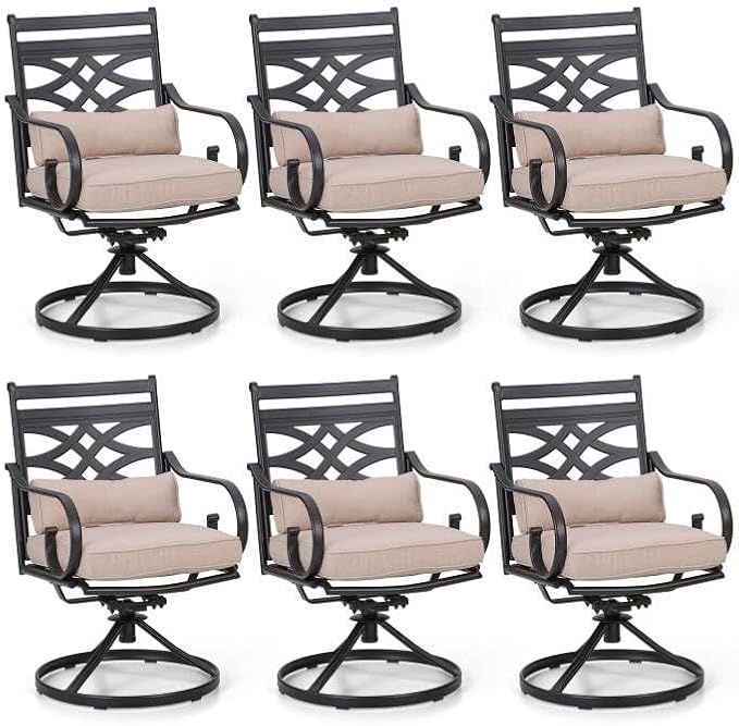 Sophia and William Patio Swivel Dining Chairs Set of 6, Outdoor Metal Armchairs, Outdoor Dining Chairs
