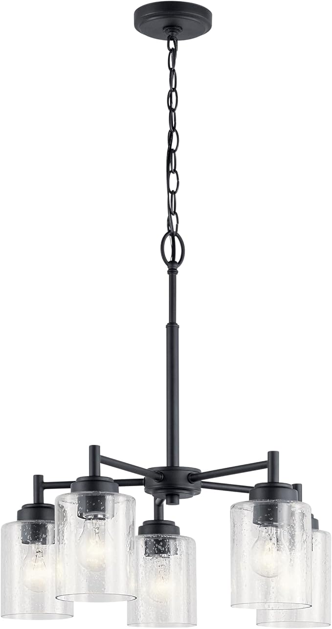 Kichler Winslow 19.75" 5-Light Chandelier Light with Clear Seeded Glass in Black for Kitchen, Bar, Dining Room, Living Room (19.75" x 16.25"), 44030BK