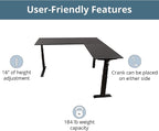 Stand Up Desk Store Crank Adjustable Height L-Shaped Standing Desk with Steel Frame (Black Frame/Black Top, 72" Wide)