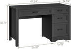 Vabches Farmhouse Executive Desk with Storage and Ample File Drawer, Rustic Large Home Writing Desk for Bedroom, Pure Black