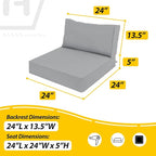 AAAAAcessories Outdoor Deep Seat Cushions, Waterproof, Fade-Resistant Patio Furniture Replacement Cushions, 24" x 24" x 5" + 24" x 13.5", Set of 4, Gray
