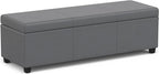 SIMPLIHOME Avalon 54 inch Wide Contemporary Rectangle Extra Large Storage Ottoman Bench in Stone Grey PU faux leather, Assembled, For the Living Room, Entryway and Family Room