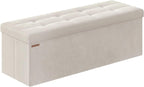 SONGMICS Mazie Collection - Storage Ottoman Bench, Foldable Foot Rest, 15 x 43 x 15 Inches, End of Bed Bench, Storage Chest, Load 660 lb, Living Room, Bedroom, Entryway, Cream White ULSF277W01