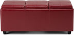 SIMPLIHOME Avalon 42 inch Wide Contemporary Rectangle Storage Ottoman in Red Vegan Faux Leather, Assembled, for the Living Room, Entryway and Family Room
