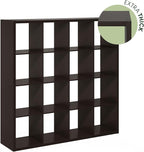 Furinno Cubicle Book Shelf, 16-Cube Thick Frame Bookshelf, Reversible Bookcase with Open Back, 14.6 x 57.8 x 58, for Living Room, Bedroom, Home Office, Black Dark Oak