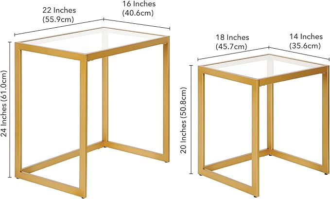 Henn&Hart Rectangular Nested Side Table in Brass, Table for Living Room, Bedroom
