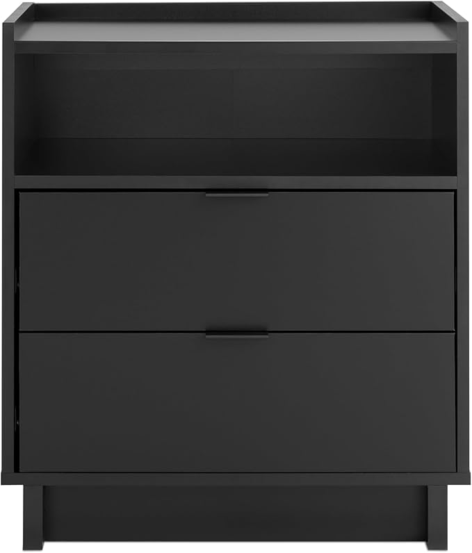 Prepac Simply Modern Nightstand Bedside Table, Black Nightstand for Bedroom, End Table with 2 Drawers and Open Shelf 23.75" W x 26.75" H x 16" D