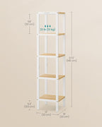 SONGMICS Bamboo Storage Shelf, 5-Tier Shelving Unit, Multifunctional, in The Entryway, Bathroom, Living Room, Balcony, Kitchen, 13 x 13 x 57.5 Inches, Cloud White and Light Bamboo UBCB055N01