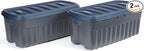 Rubbermaid Roughneck️ 50 Gallon Storage Totes, Durable, Stackable Storage Containers with Lids, Great for Home, Office, and Garage Organization, Grey Base and Dark Indigo Metallic Lid, Pack of 2, Grey and Dark Indigo Metallic, 50 Gal - 2 Pack