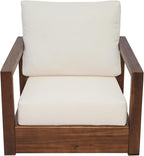 Christopher Knight Home Olaf 4 Pieces Outdoor Conversation Set, Acacia Wood Chat Set, Rectangular Coffee Table and Patio Loveseat with 2 Club Chairs, Patio Furniture Set with Cushion, Beige+Mocha