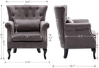 Mid Century Modern Accent Chair Upholstered Armchair Comfy Velvet Fabric Single Sofa with Tufted Wingback for Small Spaces Bedroom Living Room, Grey
