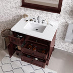 Hanover 36 Set Includes w, Brown Bedford 36'' Vanity Sink Combo for Bathroom, Powder Room | Pre-Assembled 1 Door, 3 Drawers | Accent Mirror | Artificial Stone Countertop, Cabinet, 36 inches