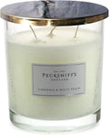 Pecksniffs Classic Gardenia & White Peach Scented Candle | 3 Wicks Luxury Candle in Elegant Glass Vessel with Metal Lid | Gardenia Scented Candles | 550g/19.4oz