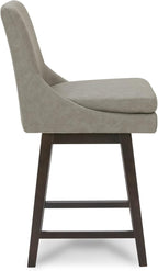 CHITA Counter Height Swivel Barstool with Back Set of 2, FSC Certified Upholstered Faux Leather Swivel Bar Stool, 26.8" H Seat Height, PU Leather in Stone Gray