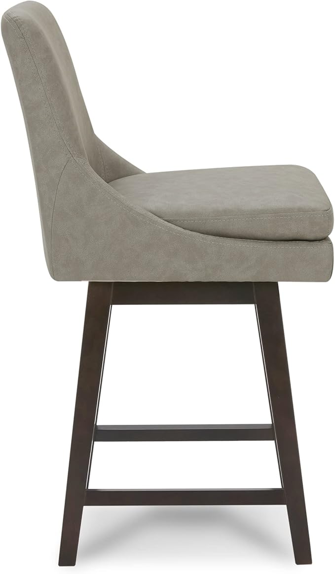 CHITA Counter Height Swivel Barstool with Back Set of 2, FSC Certified Upholstered Faux Leather Swivel Bar Stool, 26.8" H Seat Height, PU Leather in Stone Gray