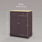 HOMCOM Sideboard with Solid Wood Countertop, Modern Kitchen Storage Cabinet, Coffee Bar Cabinet with 2 Drawers, Doors and Adjustable Shelf, Coffee