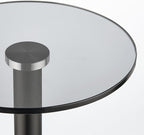 mDesign Glass Top Side/End Drink Table - Small Modern Round Accent Metal Nightstand Furniture for Living Room, Dorm, Home Office, and Bedroom - 9" Round - Smoke Gray/Black