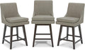 CHITA Counter Height Swivel Bar Stools Set of 3, FSC Certified Upholstered Faux Leather Barstool Chairs with Back, 26.8" H Seat Height, PU Leather in Stone Grey
