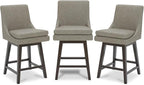 CHITA Counter Height Swivel Bar Stools Set of 3, FSC Certified Upholstered Faux Leather Barstool Chairs with Back, 26.8" H Seat Height, PU Leather in Stone Grey