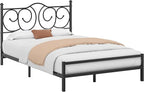 VECELO Metal Full Size Headboard, Heavy Duty Curved Headboard Only Height Adjustable, Easy to Assembly, Farmhouse Victorian Style for Bedroom - Black, Full