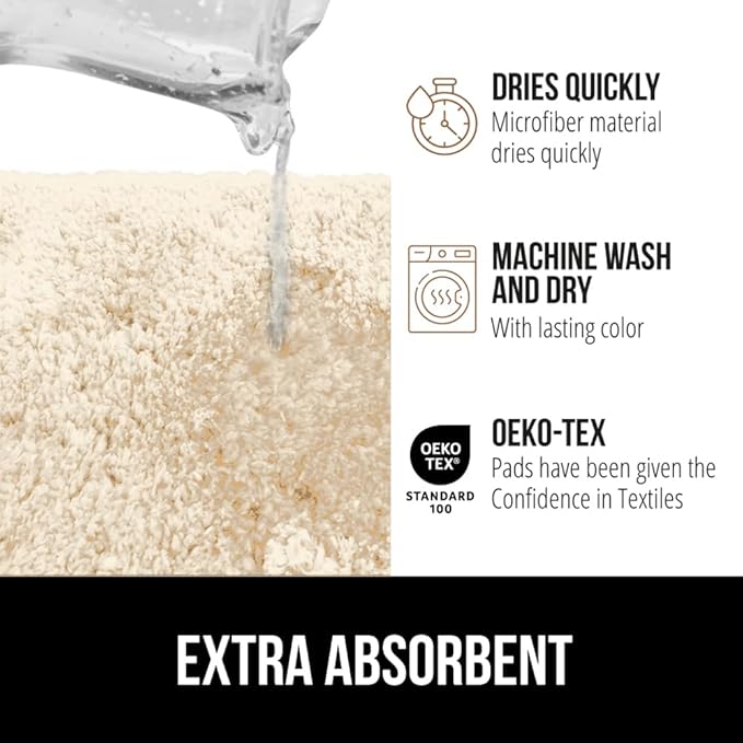GORILLA GRIP Bathroom Rugs, 42x24, Ultra Soft Absorbent Mat, Thick Plush Bath Rug, Machine Washable, Microfiber Quick Dry, Mats for Shower, Bathtub and Floor, Home Decor Accessories, Ivory