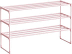SONGMICS Shoe Rack, 3-Tier Shoe Organizer, Metal Storage Shelf, Upright or Upside Down, for 16-20 Pairs, Stackable, for Entryway, 11.8 x 36.2 x 21.7 Inches, Jelly Pink ULSA303S01