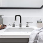 WOWOW Black and Chrome Bathroom Sink Faucet, Widespread Bathroom Faucet 3 Hole Vanity Tap 8 Inch Bathroom Tap with Pop Up Drain Assembly & cUPC Supply Lines, 2 Handle Basin Faucet Modern