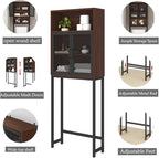 Launica Over The Toilet Storage Cabinet, Bathroom Organizer Over Toilet, Wood Metal Industrial Bathrooms Space Saver Shelf, Freestanding Bathrooms Cabinet Above Toilet wtih Rack, Walnut