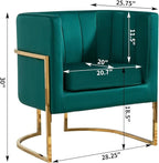 Velvet Modern Accent Chairs Set of 2, Upholstered Barrel Armchair Mid Century with Pillow for Living Room, Comfy Single Vanity Chair with Metal Gold Legs for Bedroom, Green