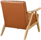 Lexicon Mid Century Modern Accent Chair with Solid Wood Frame in Natural Finish, Faux Leather Living Room Lounge Arm Chair, Thick and Comfy Innerspring Seat Cushion, Brown