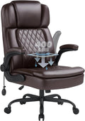 400lbs Executive Office Chair with Flip up Arm,Ergonomic Big and Tall Computer Desk Chairs,Breathable PU Leather Chair with Adjustable Lumbar Support,High Back Ofiice Chair with Pocket Spring Cushion