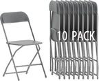 10 Pack Plastic Folding Chairs, Portable Party Chairs, Stackable Commercial Seats with Steel Frame for Home Office Wedding Party Indoor Outdoor Events Chairs, 350lbs Capacity,Gray