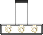 Possini Euro Design Christy 35 1/2" Modern Pendant Chandelier Ceiling Light Fixture Dining Room Over Table Kitchen Island Foyer Hanging Linear 3-Light LED Dimmable Black Gold Metal Hallway Entryway