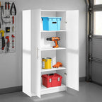 Prepac Elite Tall Garage Storage Cabinet & Pantry Storage Cupboard, 2-Door Freestanding Bathroom or Pantry Cabinet with Adjustable Shelves, 16" D x 32" W x 65" H, White