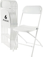 SEALAMB 6 Pack White Plastic Folding Chairs for Indoor Outdoor, Portable Commercial Seat with Steel Frame for Home Office Wedding Party Events, 350lb Capacity (White-Plastic, 6 Pack)