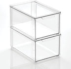 mDesign Plastic Stackable Bathroom Storage with Pull Out Bin Organizer Drawer for Cabinet, Vanity, Shelf, Cupboard, Cabinet, or Closet Organization - Lumiere Collection - 2 Pack - Clear
