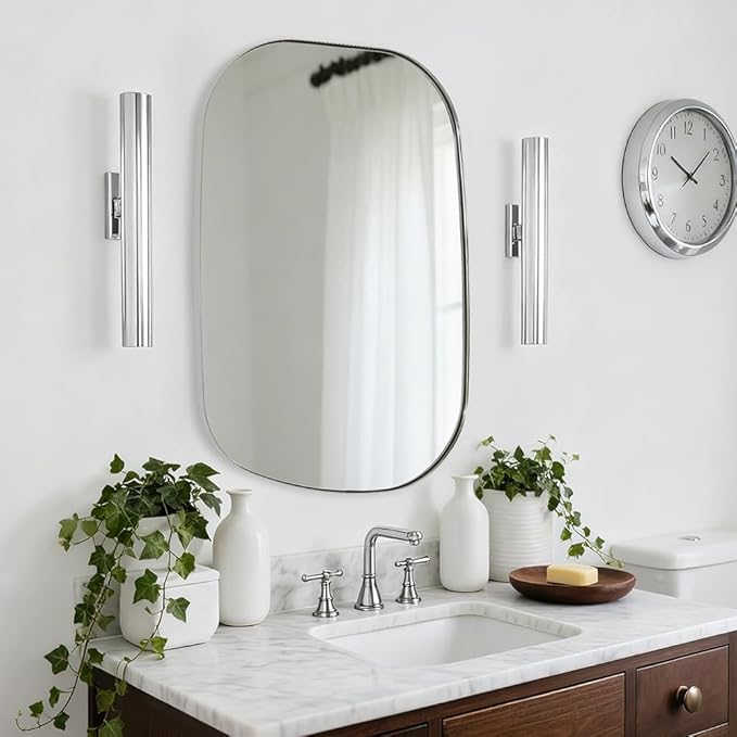 ANDY STAR 24"x32" Chrome Mirror, Silver Asymmetrical Wall Mirror for Bathroom, Unique Irregular Design with SUS304 Stainless Steel Metal Frame, Ideal for Bathroom, Bedroom, Entryway