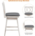 COSTWAY Bar Stool Set of 2, 360° Swivel Counter Height 25inch Bar Stool with Foot Rest Upholstered Cushion & Ergonomic Backrest, Sturdy Frame, for Pub, Kitchen Islands (2, Antique White + Grey)