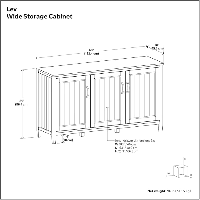 SIMPLIHOME Lev SOLID WOOD 60 inch Wide Contemporary Wide Storage Cabinet in Smoky Brown for the Living Room, Entryway and Family Room