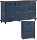 Bedroom Dresser Sets, 54" Wide 7 Drawers Dresser and 45" Tall 5 Drawers Dresser, Wooden 2 Piece Bedroom Furniture Set, Chest of Drawer for Bedroom, Home, Living Room, Hallway, Navy Blue