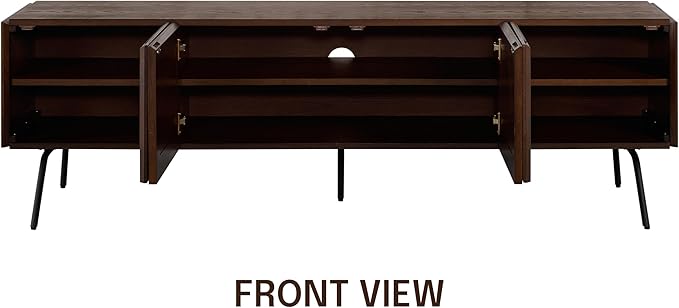 NTC Mossic TV Media Cabinet with 4 Doors for TVs, Entertainment Center with Natural Rattan, Metal Legs, Modern Storage Console for Living Room and Bedroom, Effortless Assembly, Dark Walnut