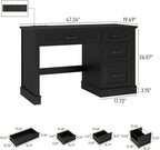 Vabches Farmhouse 47" Executive Desk, Computer Desk with Drawers and File Drawer, Workstation Computer Desk with Charging Station for Home Office, Study,Pure Black.